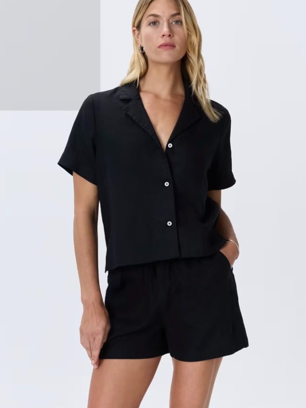 Quince 100% European Linen Short Sleeve Shirt Black Size L